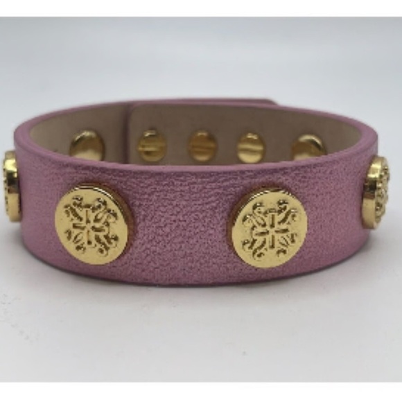 🌷Rustic Cuff Metallic Pink Leather and Gold Studded Bracelet - Picture 6 of 6